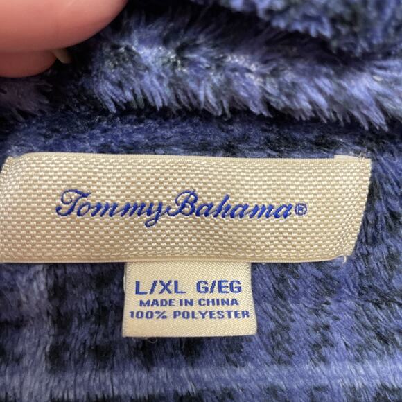 Tommy Bahama Plush Robe Mens L/XL Blue Plaid Fleece Belted Embroidered Logo Long - Picture 4 of 10